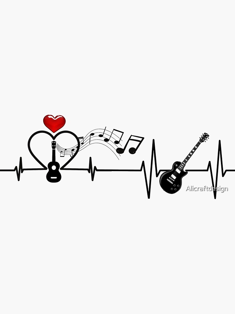 "Guitar Music Note Heart Beat Pulse TShirt" Sticker for Sale by