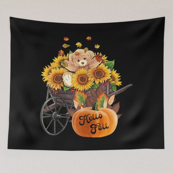 Item preview, HELLO FALL CUTE BEAR IN SUNFLOWERS TOSSING LEAVES AUTUMN designed and sold by Miriam Brayan.