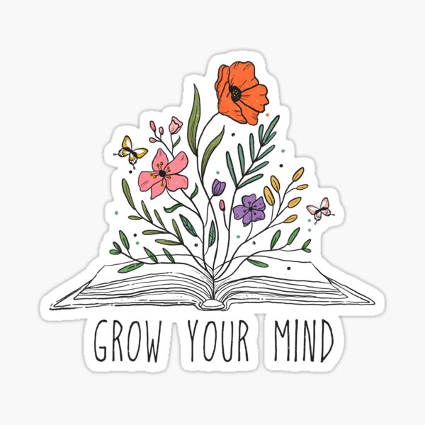 Grow Your Mind Open Book With Flowers Sticker