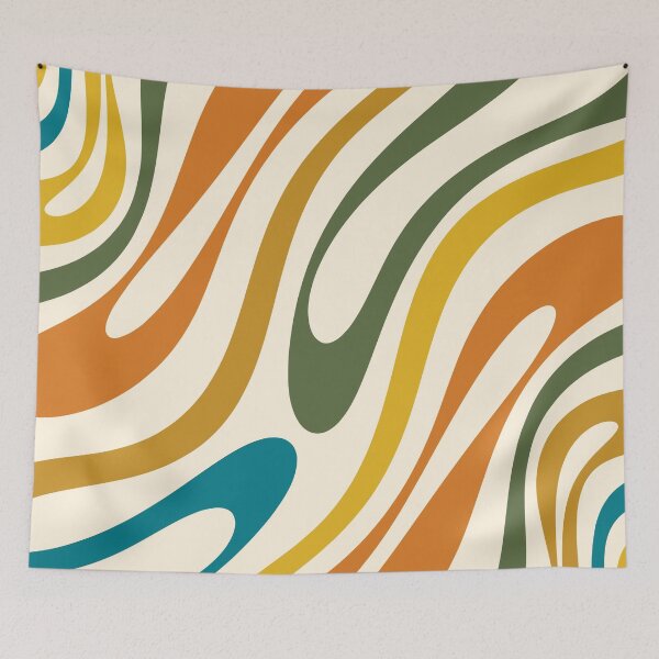 Item preview, Wavy Loops Retro Abstract Pattern Moroccan Teal Blue Orange Olive Mustard Ochre Cream designed and sold by kierkegaard.