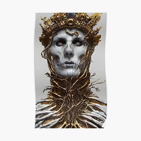 Skeleton god wearing a golden crown Poster