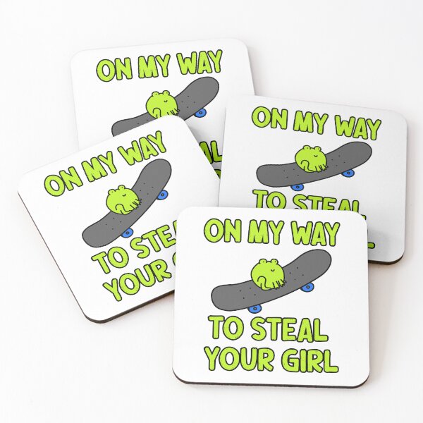 Item preview, Cute Frog on a Skateboard with On My Way To Steal Your Girl Quote | Skater Frog Doodle designed and sold by RiciPaneto.
