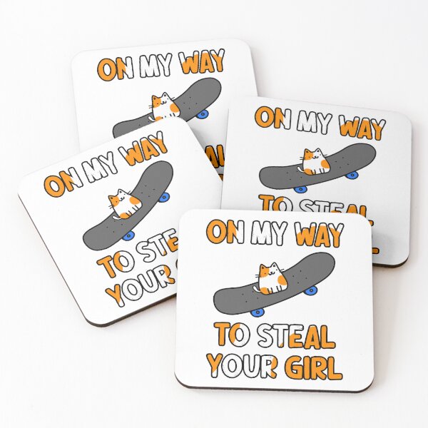 Item preview, Cute Cat on a Skateboard with On My Way To Steal Your Girl Quote | Skater Cat Doodle designed and sold by RiciPaneto.