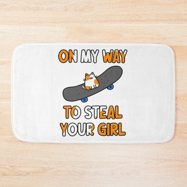 Item preview, Cute Cat on a Skateboard with On My Way To Steal Your Girl Quote | Skater Cat Doodle designed and sold by RiciPaneto.