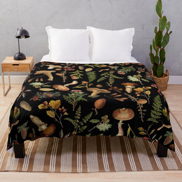 Item preview, Vintage Mushrooms Woodland Pattern - Black Botanical Night Garden Nightgarden designed and sold by UtArt.