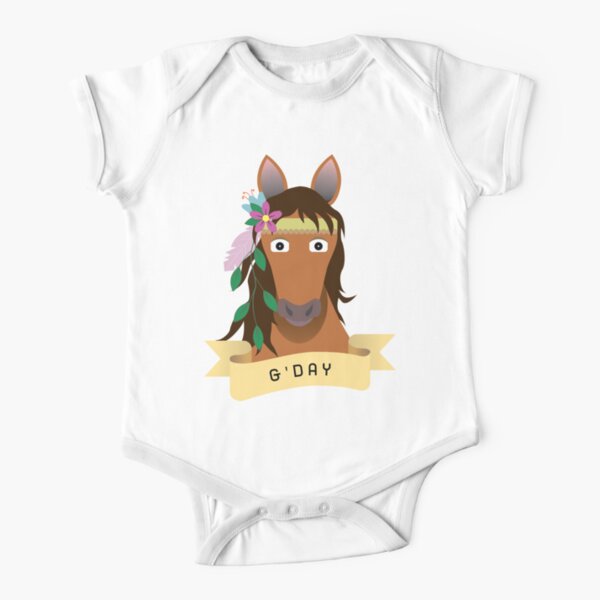 Horse with floral wreath and beige colored ribbon Short Sleeve Baby One-Piece