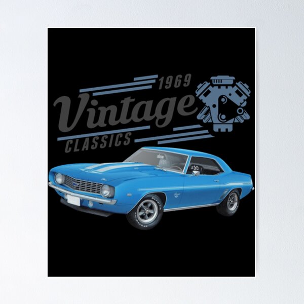 Item preview, Vintage Blue Camaro and Engine designed and sold by MatthijsRoon.