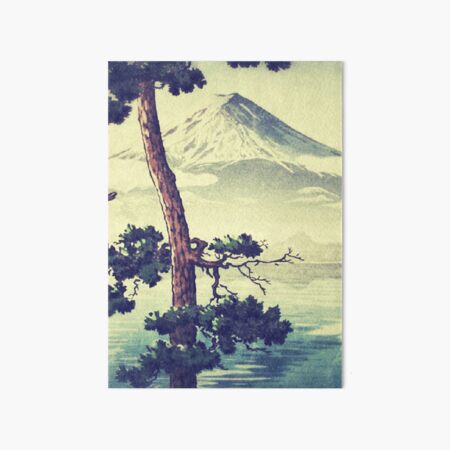Once Was Wondering - Summer Tree, Lake & Mountain Ukiyoe Nature Landscape in Green Art Board Print