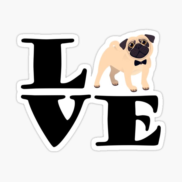 Vista previa del artículo con la obra «Pugs amor adorable Pug», diseñado y vendido por Pugstuff.