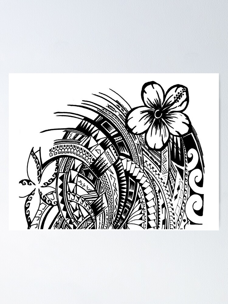 Hawaiian Flower Pattern Mix with Polynesian Design High Waist Leggings –  Atikapu