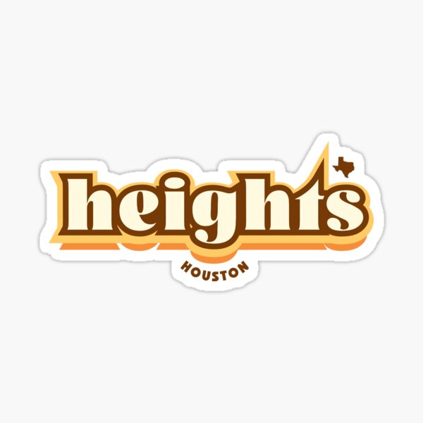 Heights, Houston Texas - Retro Name Design, Southeast Texas, Yellow, Brown, Orange Sticker