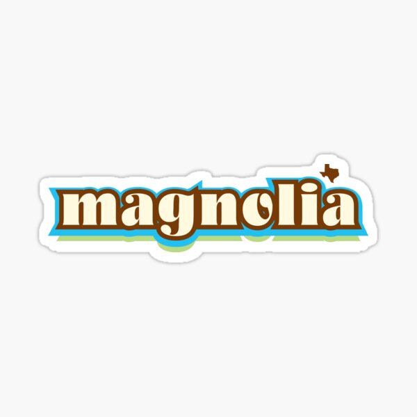 Magnolia Texas - Retro Name Design, Southeast Texas, Blue, Brown, Green Sticker