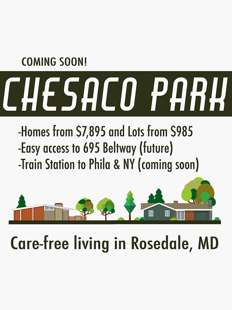 "Chesaco Park Subdivision Vintage Ad Rosedale, Maryland" Sticker for