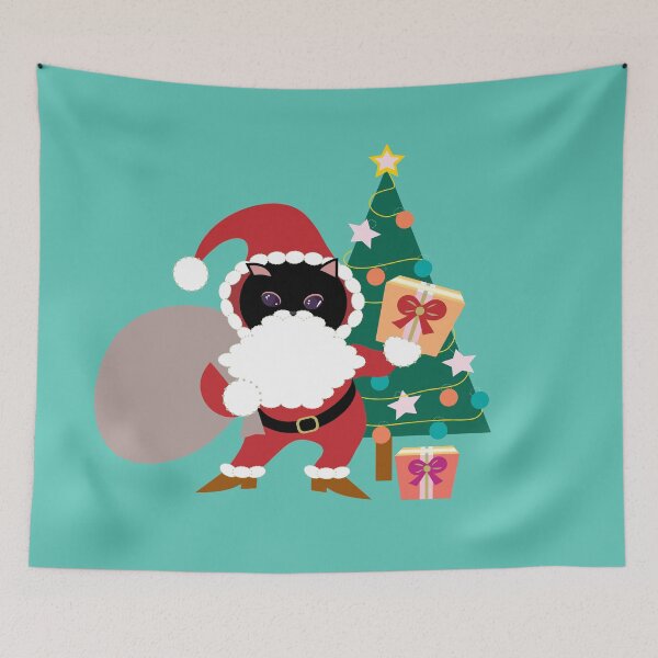 Item preview, Merry Christmas Black Cat Santa and Xmas Tree_bg1 designed and sold by Mimi Huang.