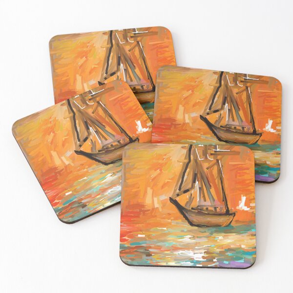 Item preview, Sunset and sailing in the sea abstract painting designed and sold by KARTICK DUTTA.