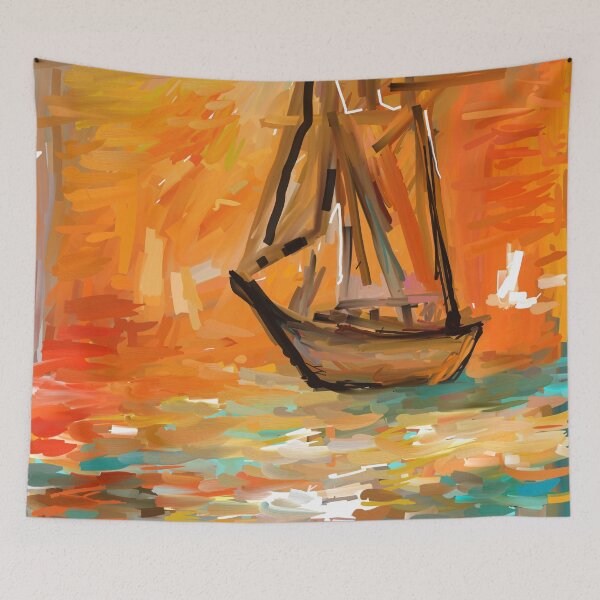 Item preview, Sunset and sailing in the sea abstract painting designed and sold by KARTICK DUTTA.