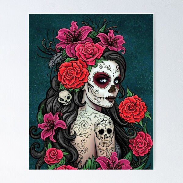 Fantasy Photo Poster Sugar Skull Makeup Girls Art Dia De Los Muertos Canvas  Art Day Of The Dead Print Painting For Mexican Fiesta Wall Decor Unframed