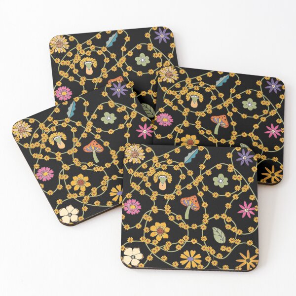Item preview, Retro Revival 70s Floral Pattern on black designed and sold by Pavnud.