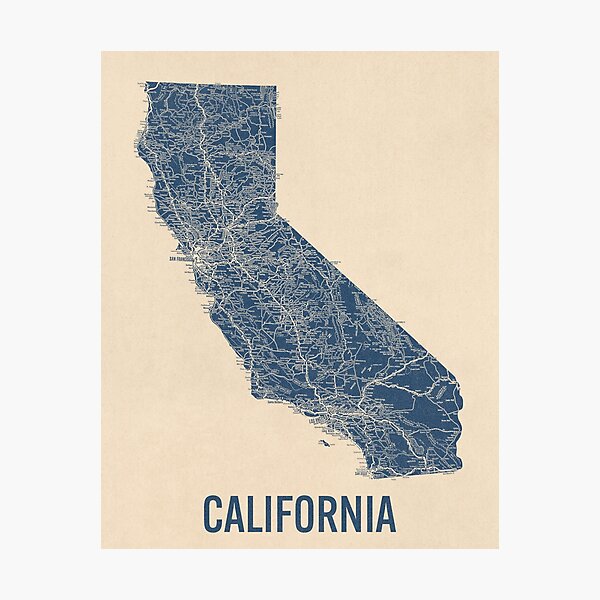 Item preview, Vintage California Road Map, Blue on Beige #1 designed and sold by BlueMonocleMaps.