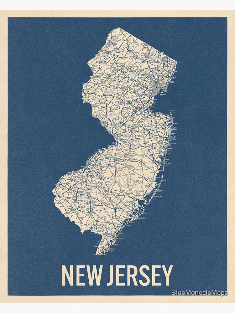 quot Vintage New Jersey Road Map Blue - Bg,f8f8f8 Flat,750x,075,f Pad,750x1000,f8f8f8 