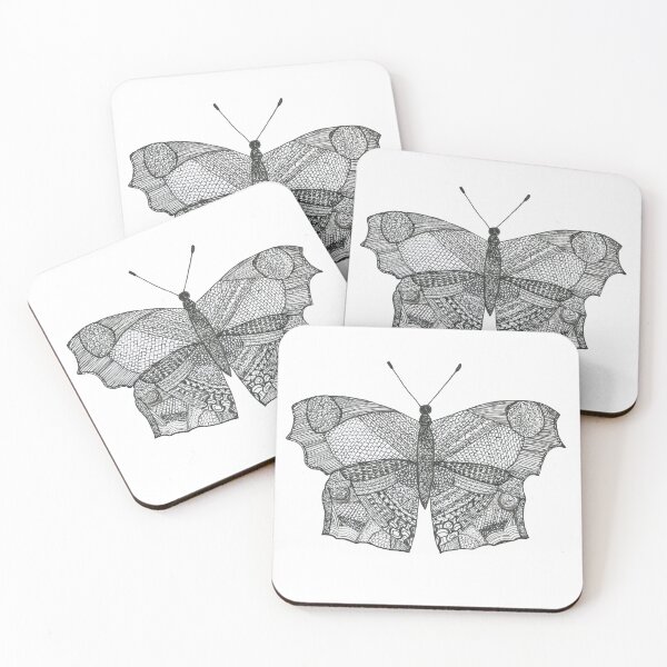 Item preview, Insect, butterfly, black, white, motifs, felt-tip pens, drawing, Bebicervin designed and sold by BebiCervin.