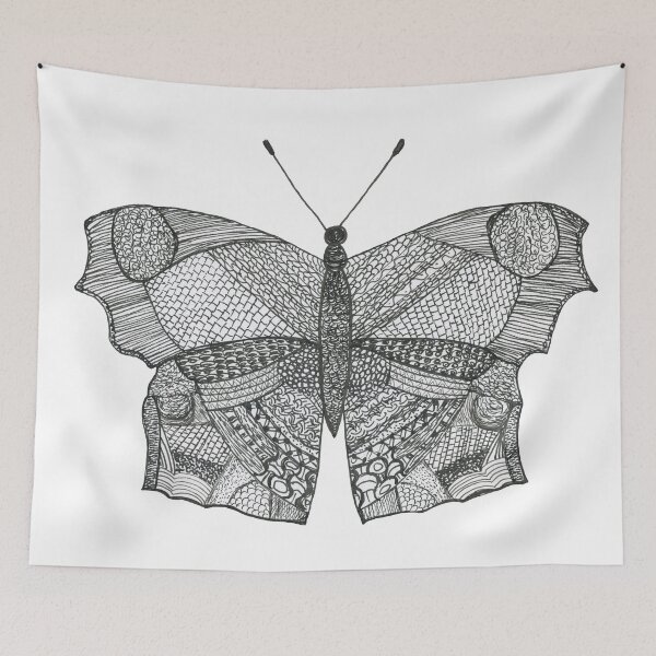 Item preview, Insect, butterfly, black, white, motifs, felt-tip pens, drawing, Bebicervin designed and sold by BebiCervin.