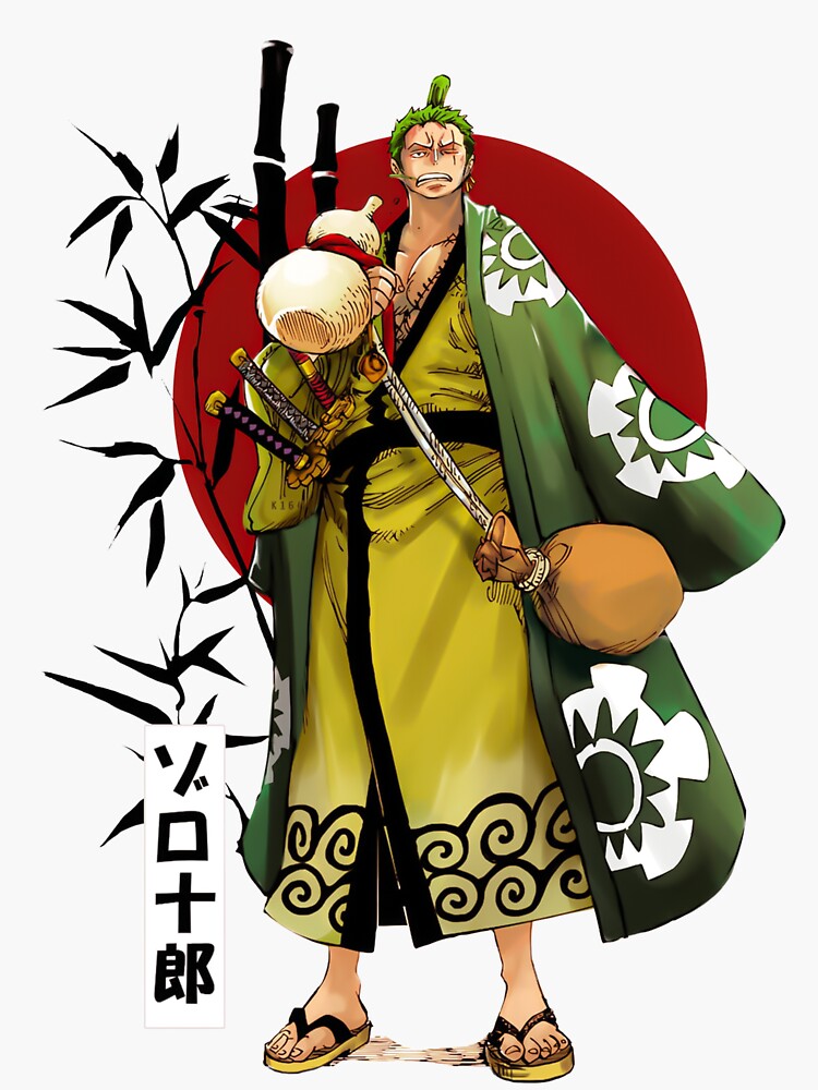Pegatina «Roronoa Zoro con botella de sake en wano» de Red50 Redbubble