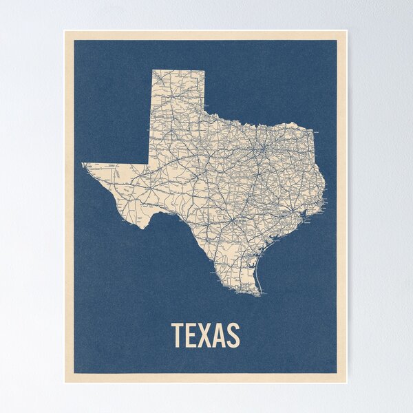 Item preview, Vintage Texas Road Map, Blue on Beige #2 designed and sold by BlueMonocleMaps.