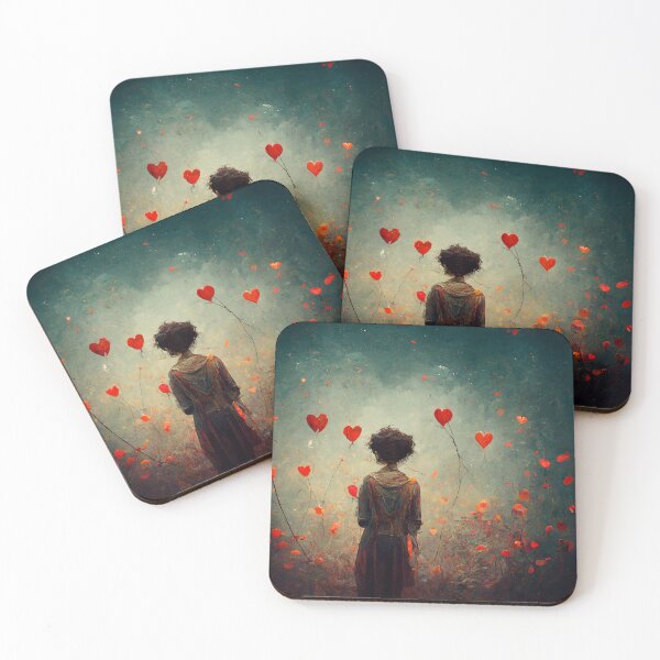 Item preview, What is love - painting of a woman surrounded by flying hearts designed and sold by freeyourmindai.