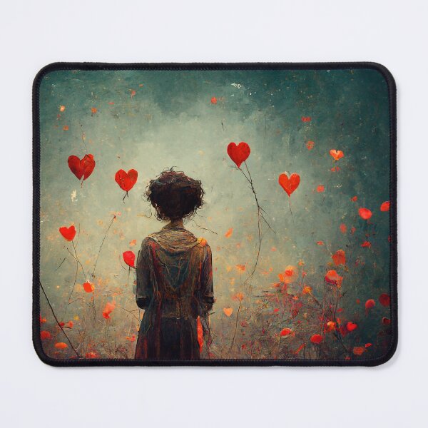 Item preview, What is love - painting of a woman surrounded by flying hearts designed and sold by freeyourmindai.