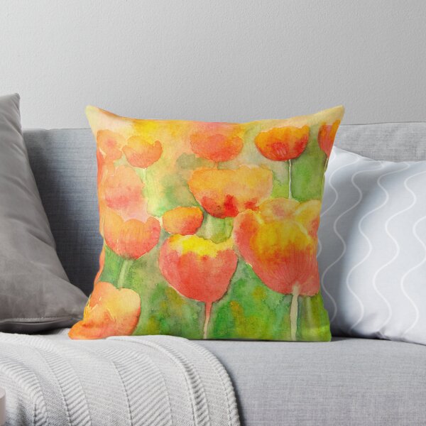 Watercolor Tulips Throw Pillow
