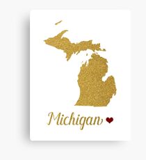 Michigan gold glitter map Canvas Print