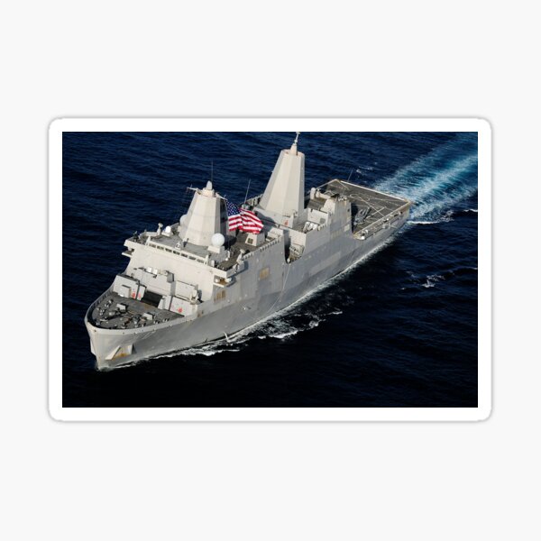Amphibious transport dock ship USS San Antonio transiting the Gulf of Aden. Sticker