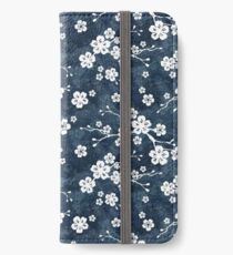 Marine und weißes Kirschblütenmuster iPhone Flip-Case/Hülle/Klebefolie