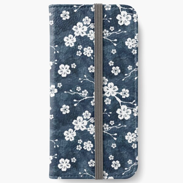 Navy and white cherry blossom pattern iPhone Wallet