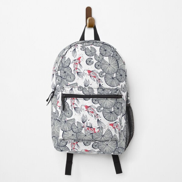 Item preview, Water lilies and Koi fishes - Japanese carps. Grey and navy blue designed and sold by RenattaZare.