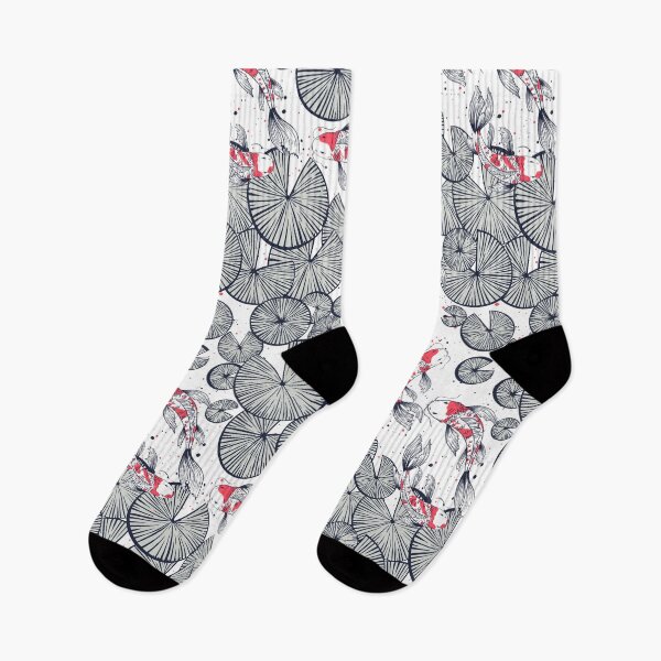 Item preview, Water lilies and Koi fishes - Japanese carps. Grey and navy blue designed and sold by RenattaZare.