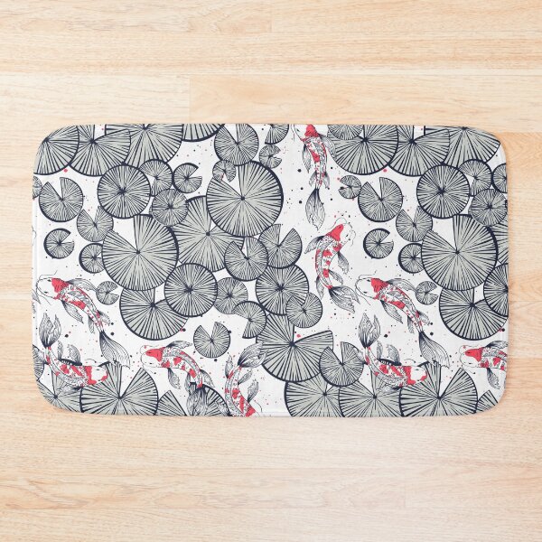 Item preview, Water lilies and Koi fishes - Japanese carps. Grey and navy blue designed and sold by RenattaZare.