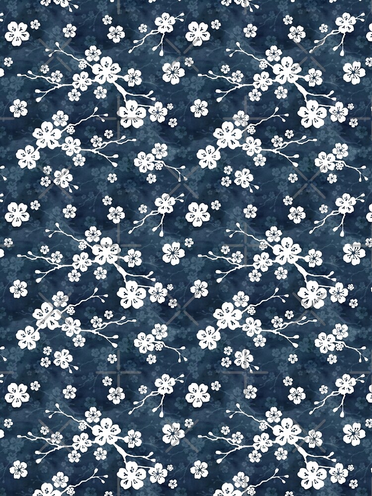 Thumbnail 4 of 4, A-Line Dress, Navy and white cherry blossom pattern designed and sold by adenaJ.