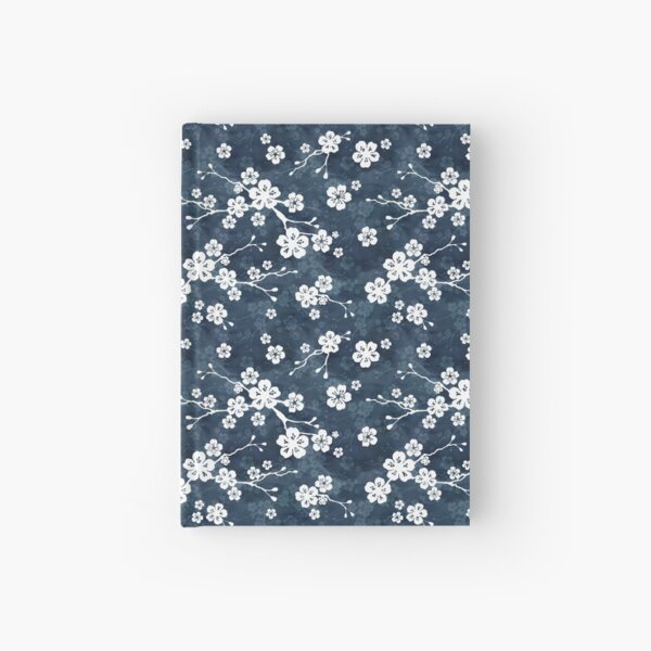 Navy and white cherry blossom pattern Hardcover Journal