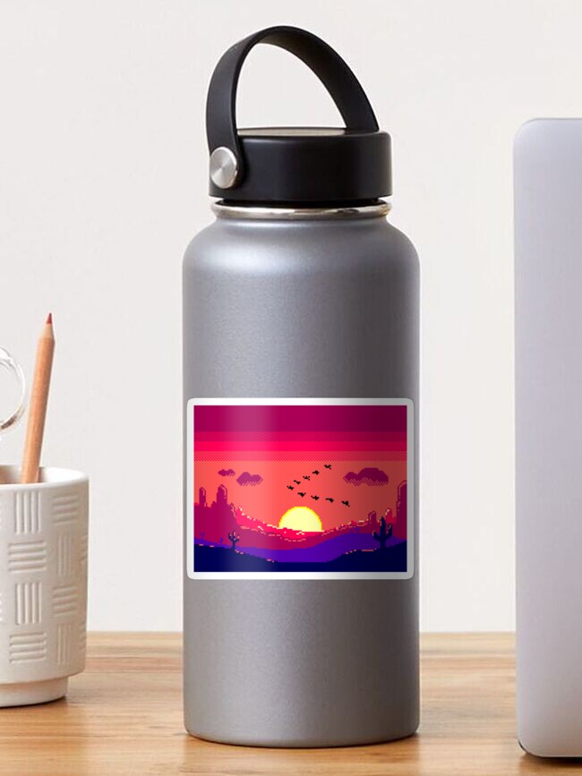 Thumbnail 1 of 3, Sticker, Desert Sunset Pixelart designed and sold by djspacegr.