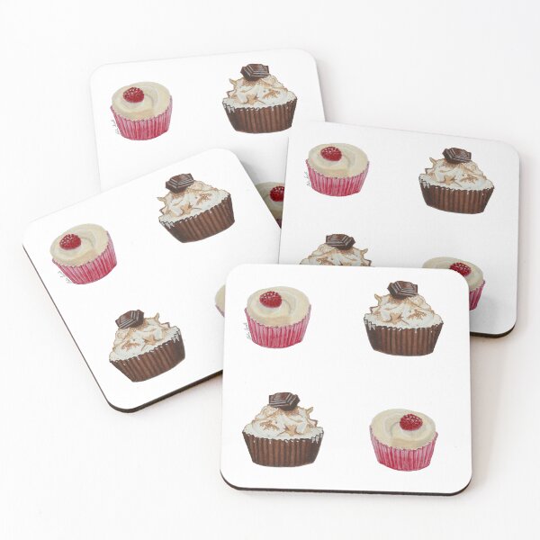 Item preview, Set - Pattern - Watercolor cupcake illustration - chocolate and raspberry designed and sold by Malu-Iriarte.