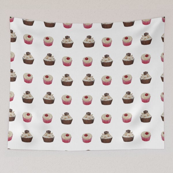 Item preview, Set - Pattern - Watercolor cupcake illustration - chocolate and raspberry designed and sold by Malu-Iriarte.