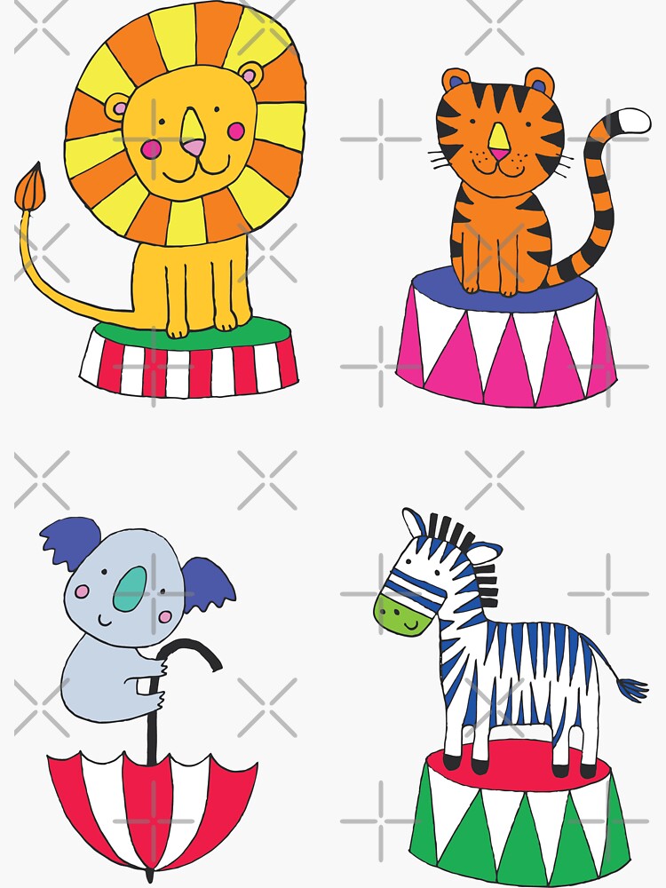 Circus Animal Alphabet - multicoloured on sky blue - Cute animal pattern by Cecca Designs by Cecca-Designs