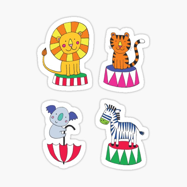 Circus Animal Alphabet - multicoloured on sky blue - Cute animal pattern by Cecca Designs Sticker