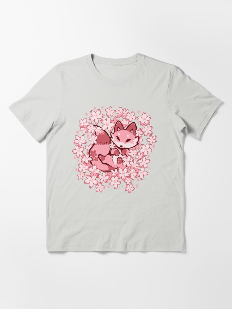 TechraNova Cherry Blossom Fox - Cute Pink Fox T-Shirt // Japanese Kitsune Fox Shirt // Japanese Art Shirt // Sakura Blossoms Pink Flowers T-Shirt