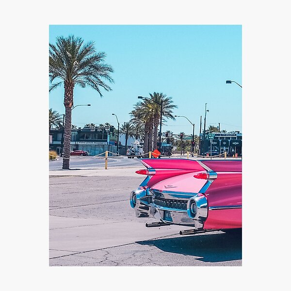 Pink car, Landscape palms Photographic Print