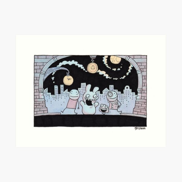 Nighttime City Strollers Art Print