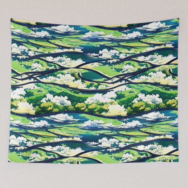 Item preview, Anime green landscape seamless pattern designed and sold by PinterPattern.