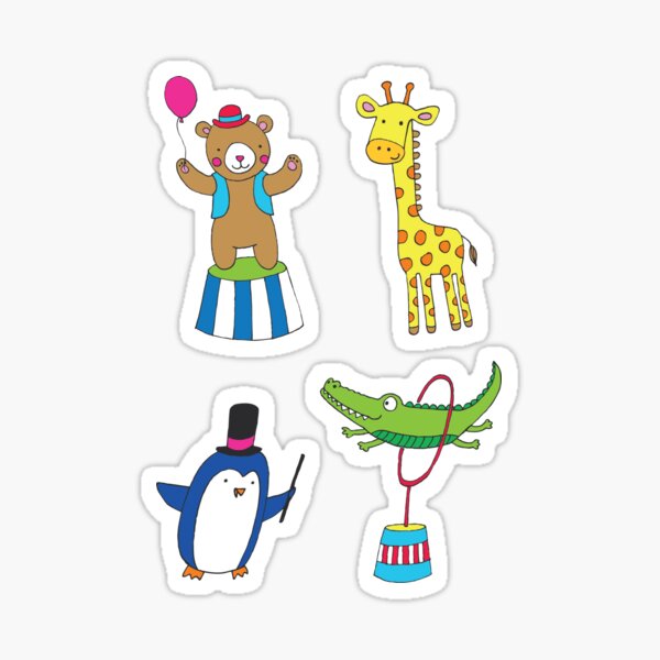Circus Animal Alphabet - multicoloured on cream - Cute animal pattern by Cecca Designs Sticker